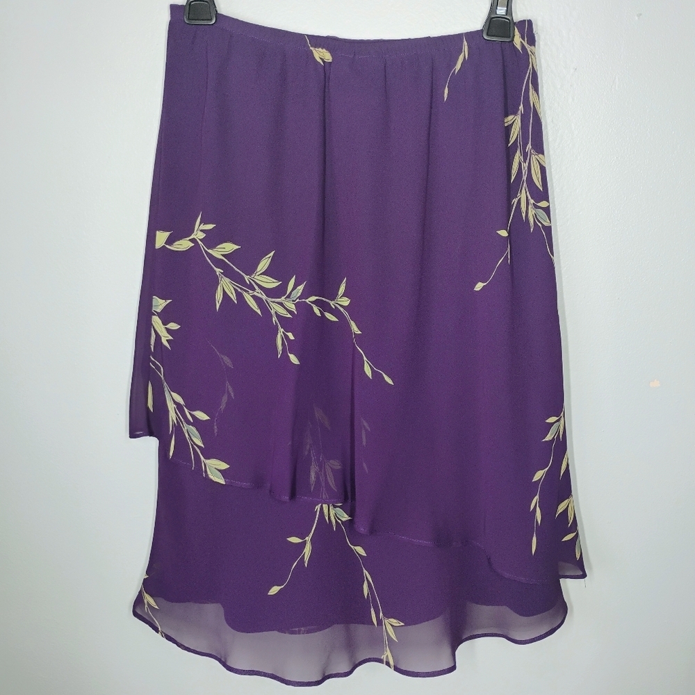 Coldwater Creek Y2K Tiered Skirt Womens 8 Purple Floral Asymmetric‎ Festival - Picture 4 of 9